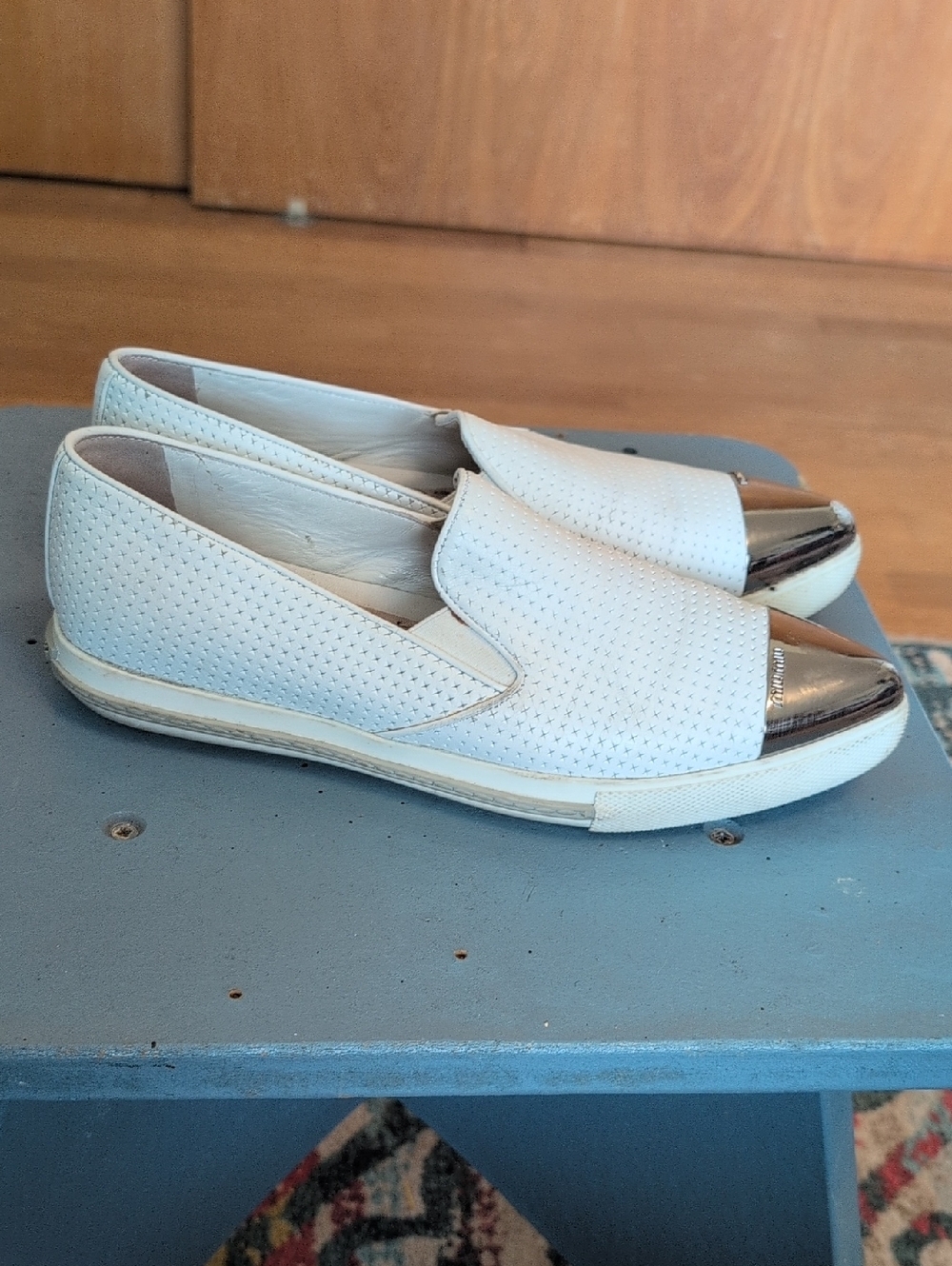 Miu Miu White Pointy Flats With Metal Toe 37